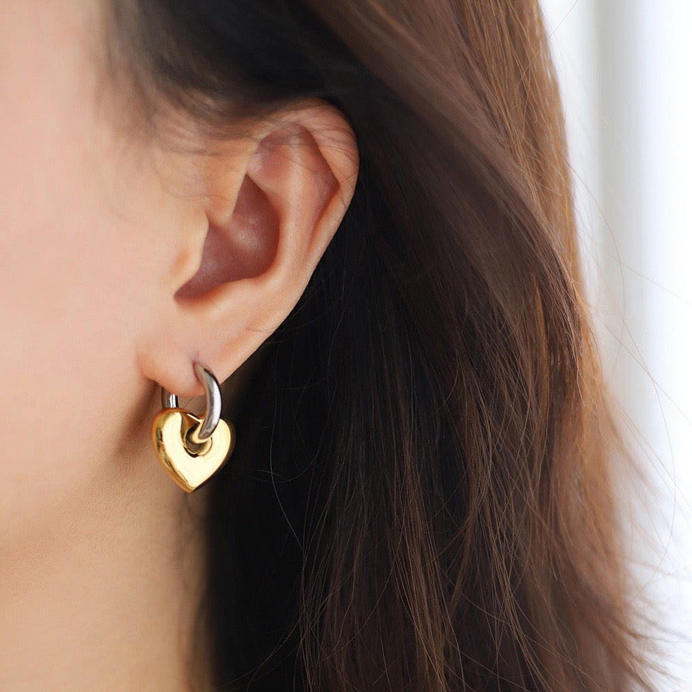 Two Tone Heart Hoop Earrings In Gold And Silver