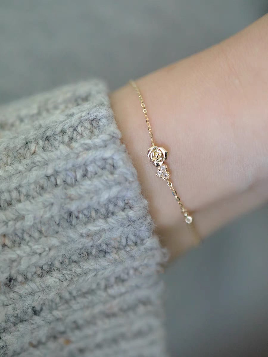 Rose Heart Bracelet In 14k Solid Gold