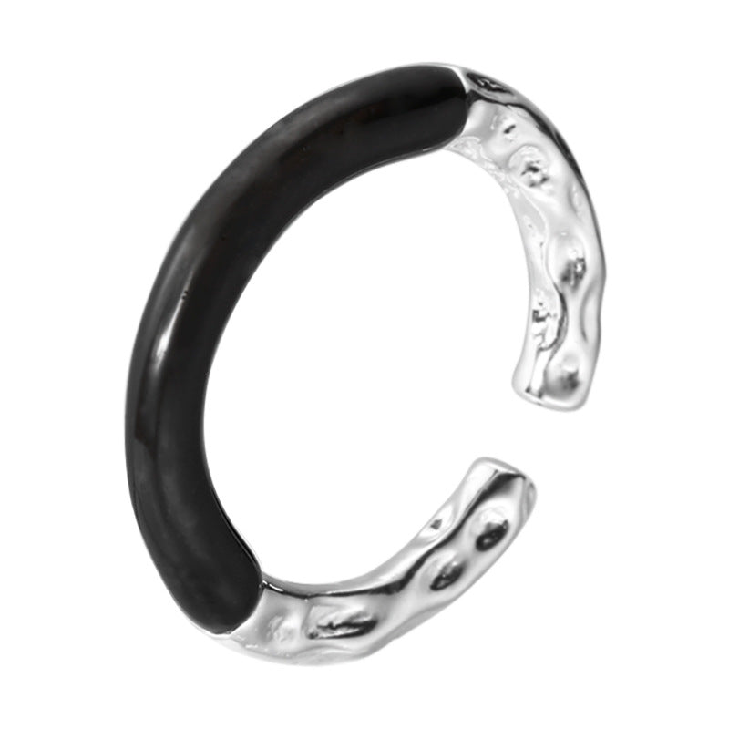 Mondayfree Jewelry two toned textured open ring in black and silver