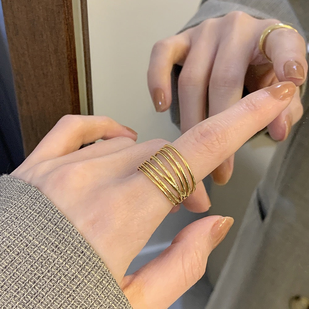 Thread Layered Open Ring In Gold