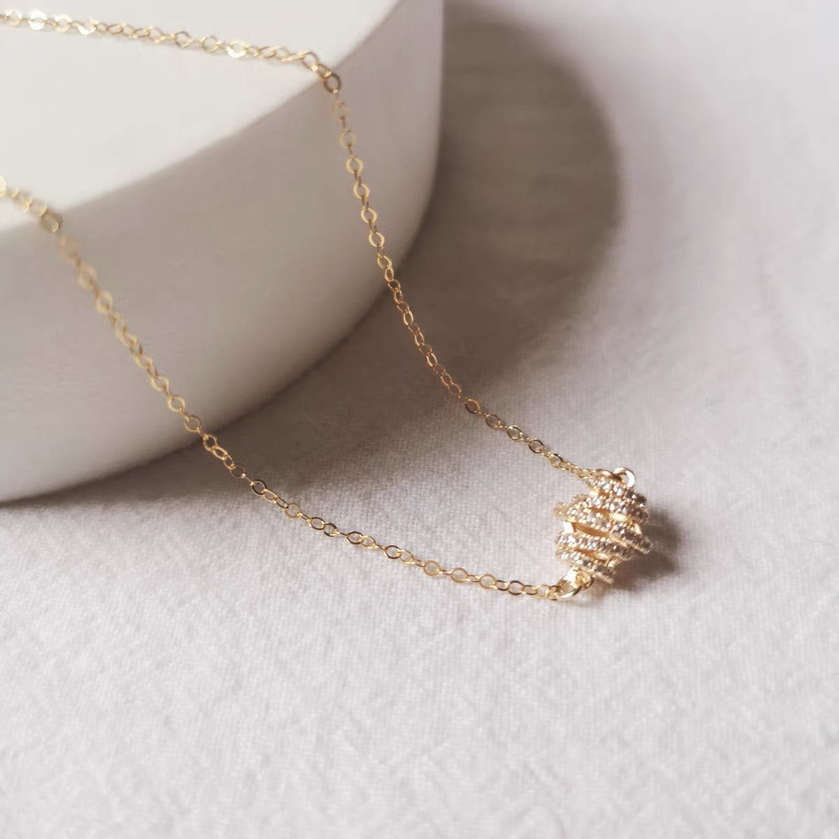 Croissant Pave Diamond Necklace In Gold