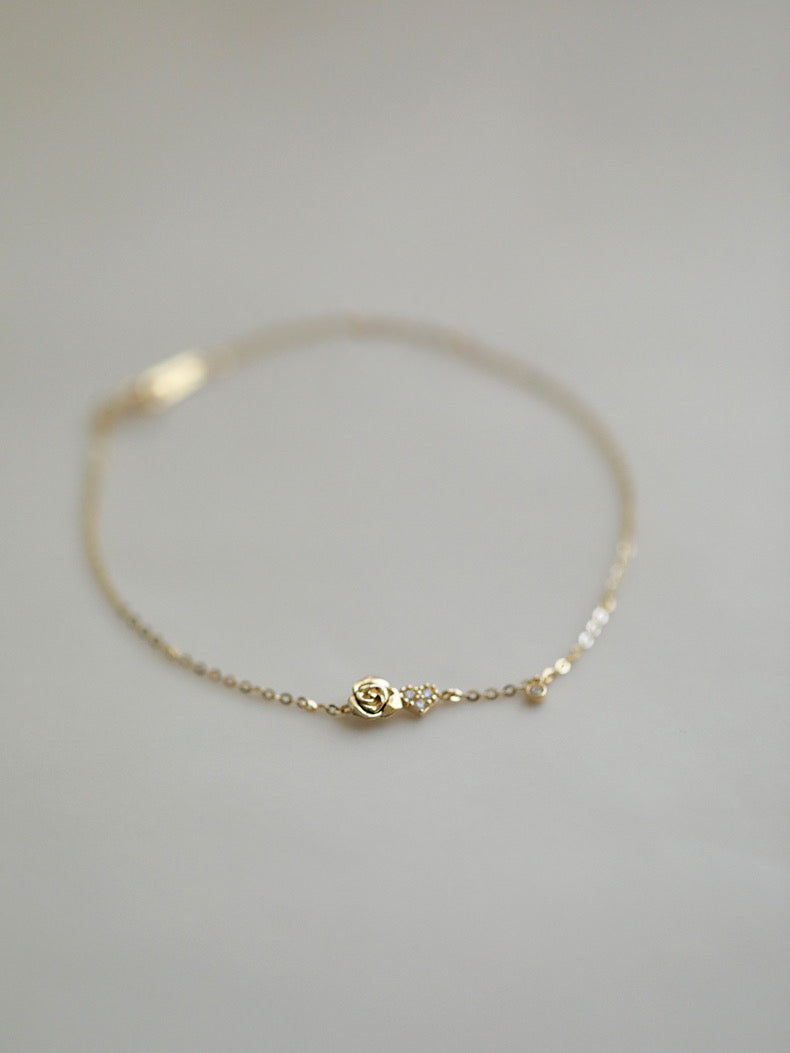 Rose Heart Bracelet In 14k Solid Gold