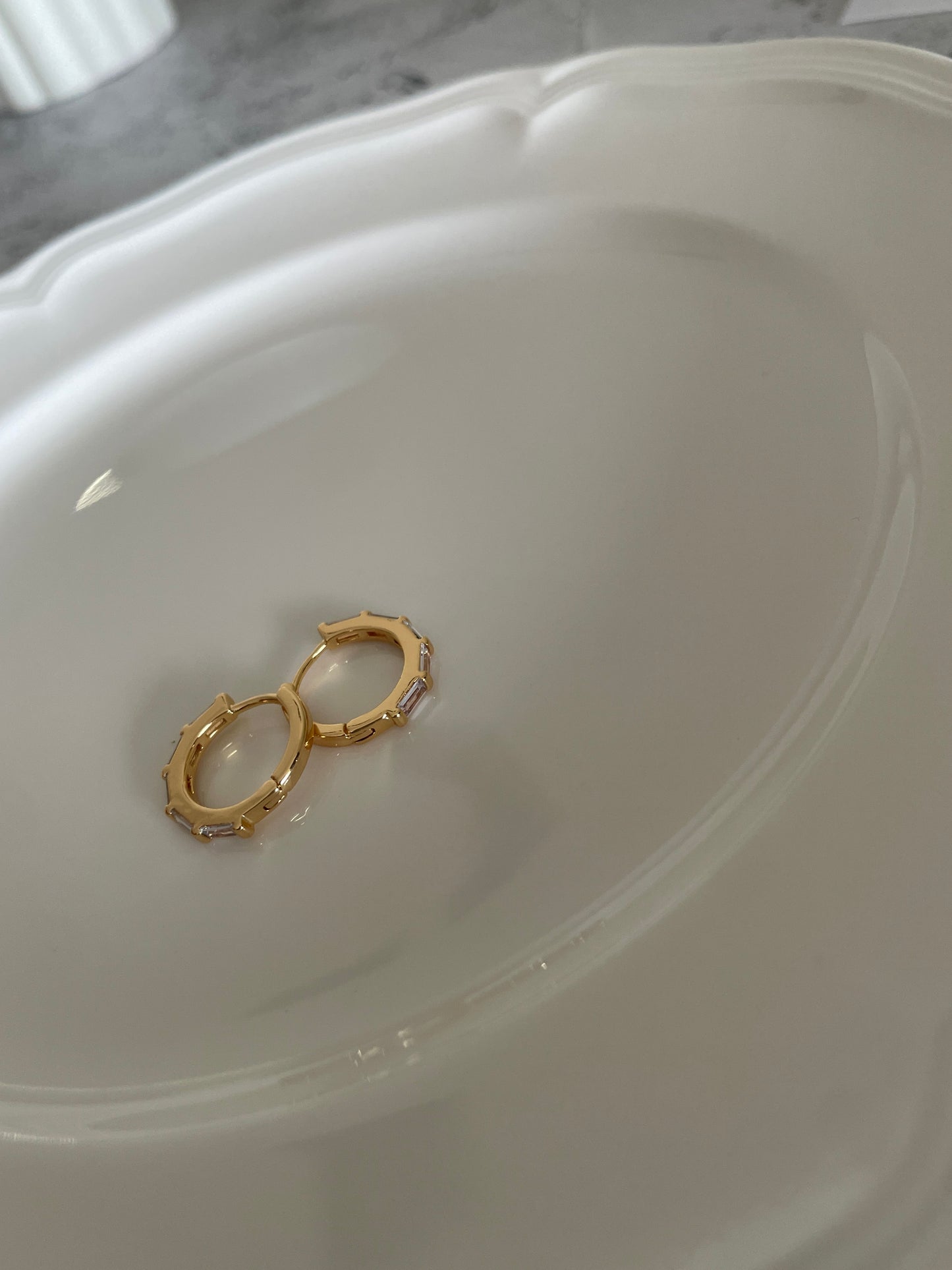 Baguette Gem Hoop Earrings In Gold