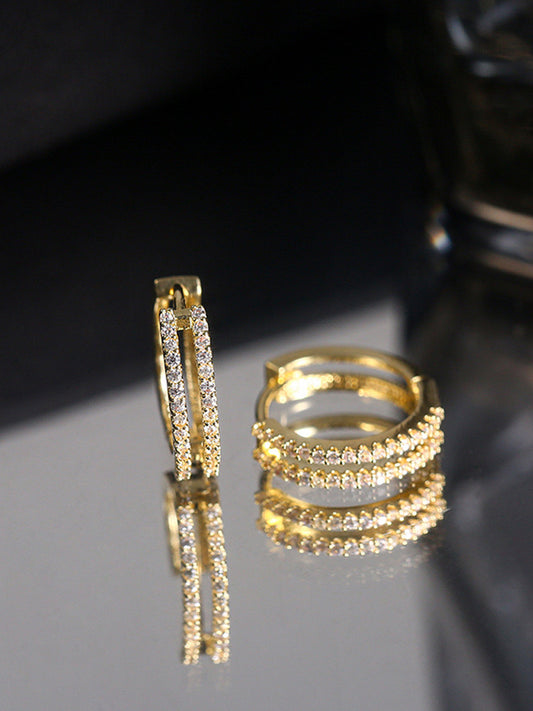 Parallel Pave Diamond Hoop Earrings In Gold