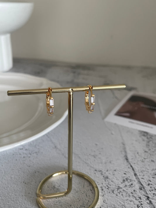 Baguette Gem Hoop Earrings In Gold