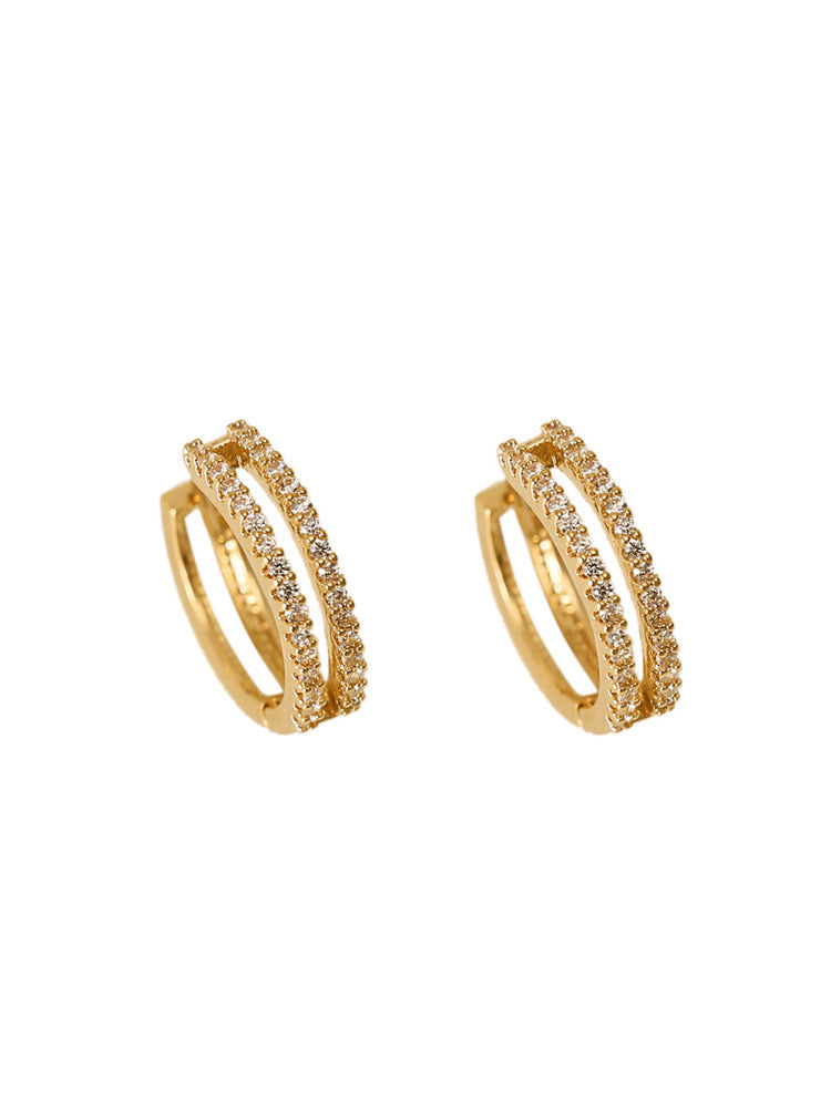 Parallel Pave Diamond Hoop Earrings In Gold