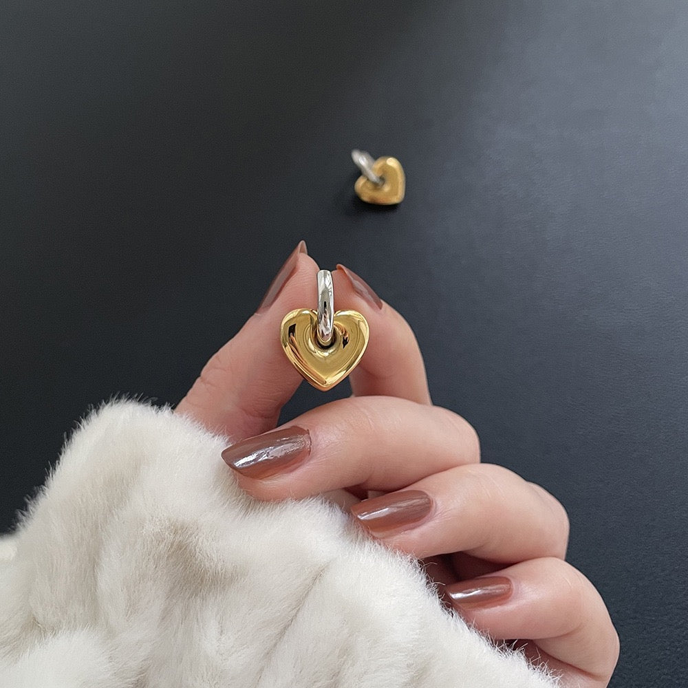 Two Tone Heart Hoop Earrings In Gold And Silver