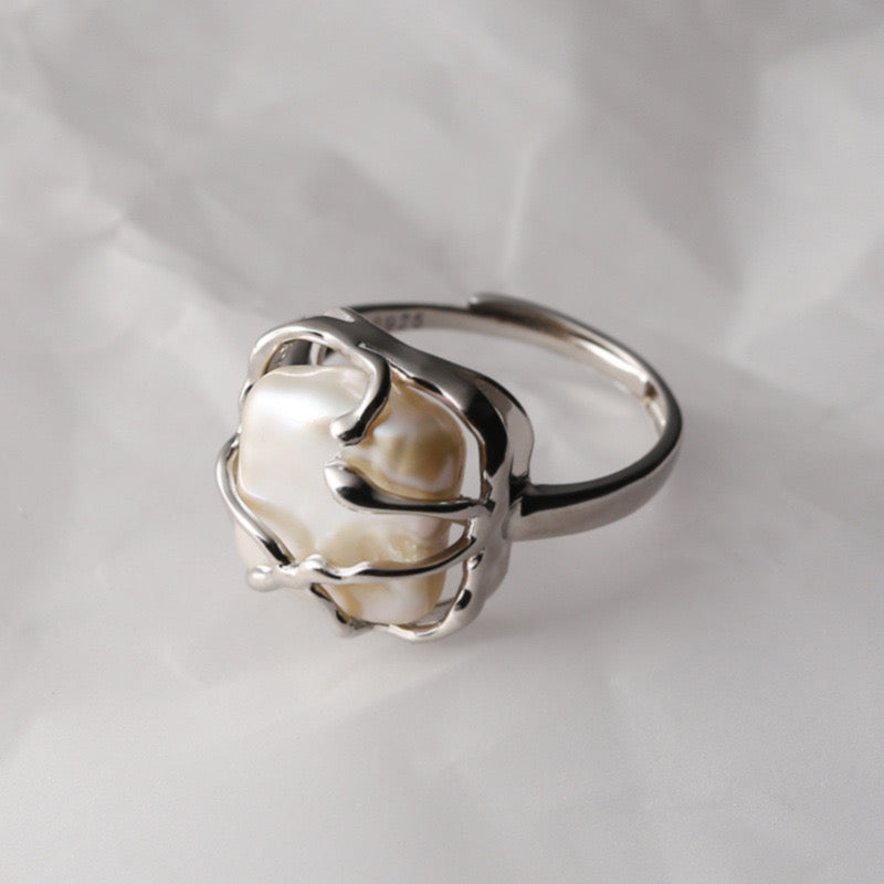 Mother Of Pearl Wrap Open Ring In Silver