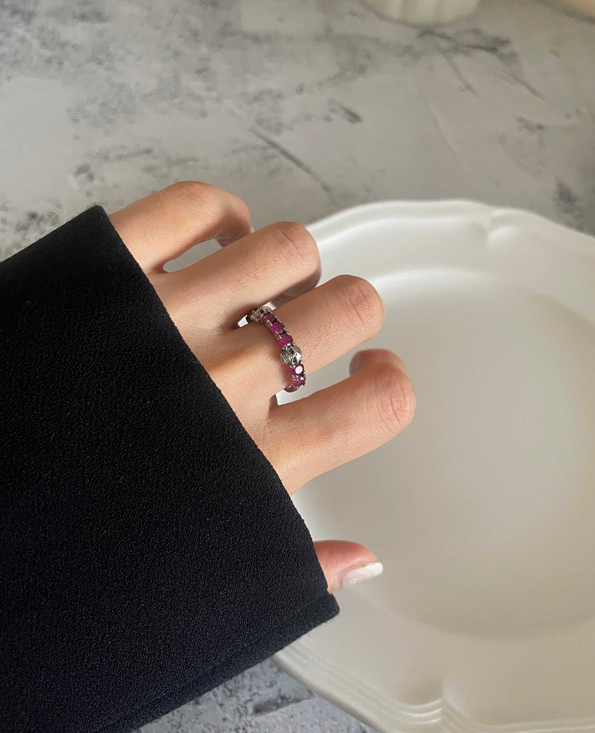 Mondayfree Jewelry violet gemstone skull open ring in silver 