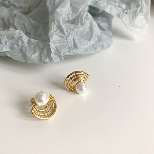 Layered Pearl Earring In Gold