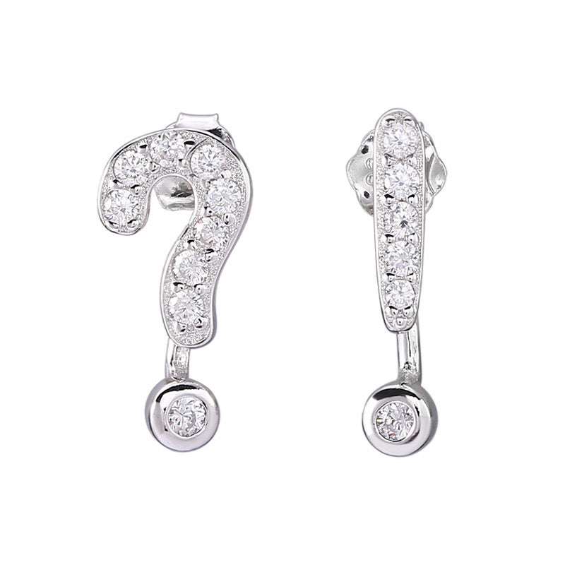 Mondayfree Jewelry question mark exclamation point playful earrings studs in silver