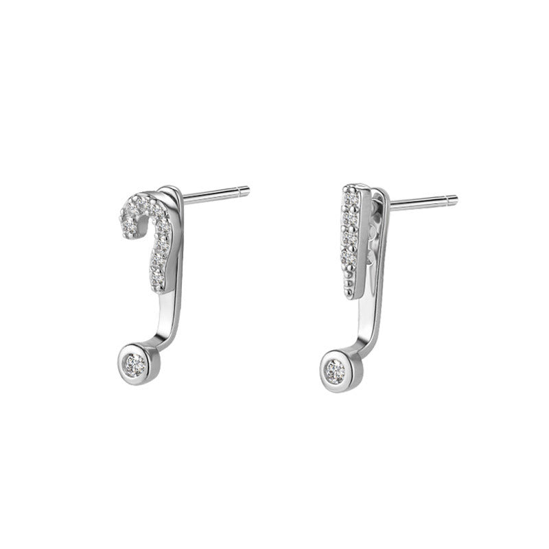 Mondayfree Jewelry question mark exclamation point playful earrings studs in silver